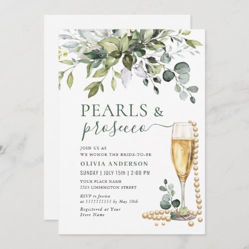 Elegant Eucalyptus Floral PEARLS  Prosecco Invitation