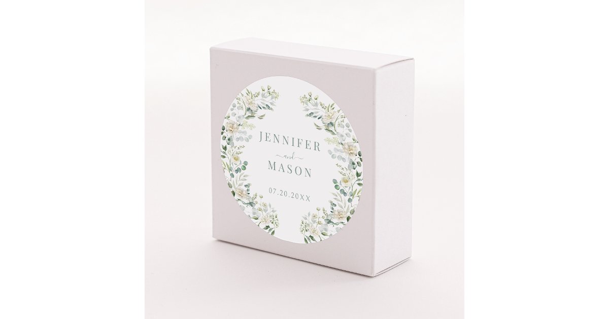 Elegant Eucalyptus Floral Wedding Bride Groom Classic Round Sticker ...