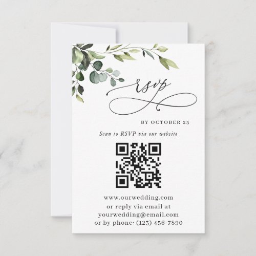 Elegant Eucalyptus Floral Wedding QR Code RSVP Card