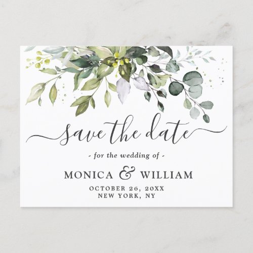 Elegant Eucalyptus Floral Wedding Save the Date An Announcement Postcard