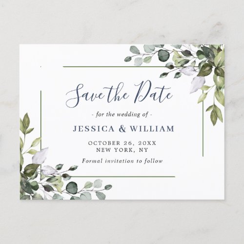 Elegant Eucalyptus Floral Wedding Save the Date Announcement Postcard