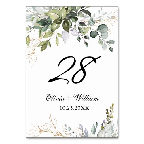Elegant Eucalyptus Floral Wedding Table Number