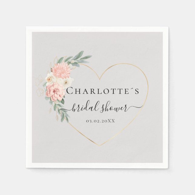 Elegant Eucalyptus Flower Heart Bridal Shower      Napkins (Front)