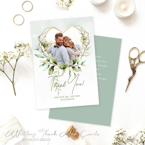 Elegant Eucalyptus Foliage Botanical Photo Wedding Thank You Card