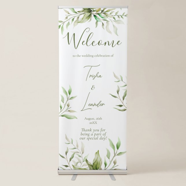 Elegant Eucalyptus Foliage Botanical Wedding Retractable Banner (Front)