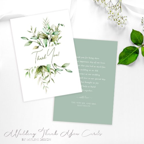 Elegant Eucalyptus Foliage Botanical Wedding Thank You Card