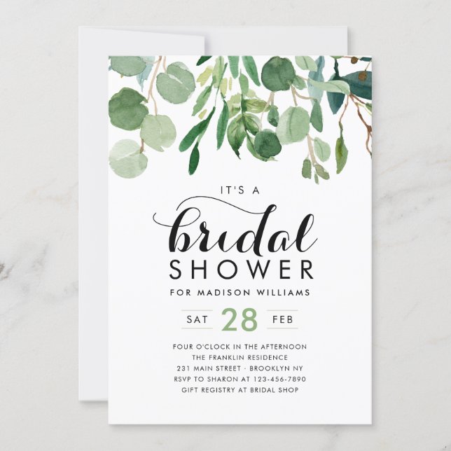 Elegant Eucalyptus Foliage Greenery Bridal Shower Invitation (Front)