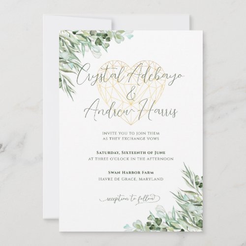 Elegant Eucalyptus Foliage Heart Formal Wedding  Invitation