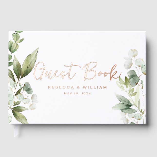 Elegant Eucalyptus Foliage Wedding Foil Foil Guest Book (Front)
