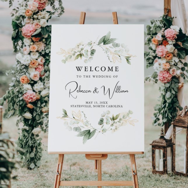 Elegant Eucalyptus Foliage Wedding Welcome Foam Board (Welcome your guests with our wedding welcome sign, setting the tone for an unforgettable celebration)