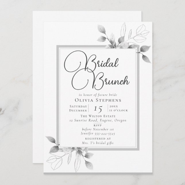 Elegant Eucalyptus Frame Bridal Brunch Shower Invitation (Front/Back)