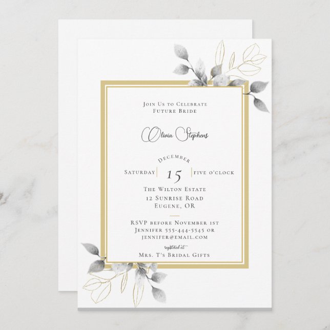 Elegant Eucalyptus Frame Calligraphy Bridal Shower Invitation (Front/Back)