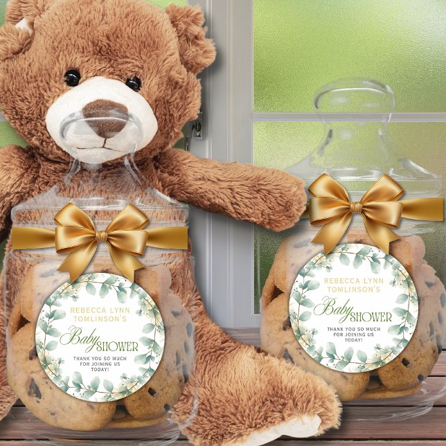 Elegant Eucalyptus Gender Neutral Baby Shower Classic Round Sticker (Creator Uploaded)