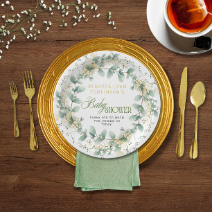 Elegant Eucalyptus Gender Neutral Baby Shower Paper Plates