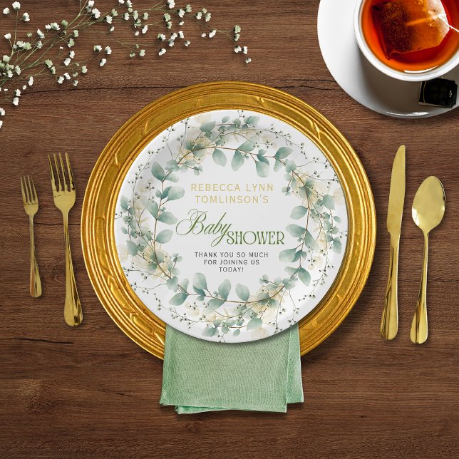 Elegant Eucalyptus Gender Neutral Baby Shower Paper Plates (Creator Uploaded)