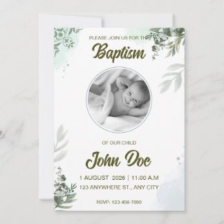 Elegant Eucalyptus Gender Neutral Baptism Invitation