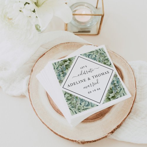 Elegant Eucalyptus Geometric Greenery Wedding Napkins