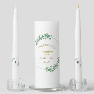 Elegant Eucalyptus Geometric Greenery Wedding Unit Unity Candle Set
