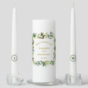 Elegant Eucalyptus Geometric Greenery Wedding Unit Unity Candle Set