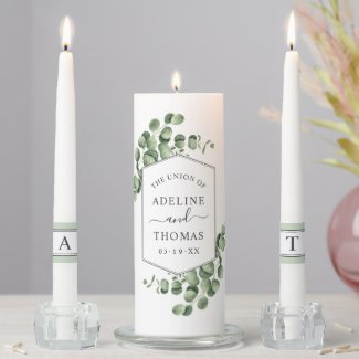 Elegant Eucalyptus Geometric Greenery Wedding Unit Unity Candle Set