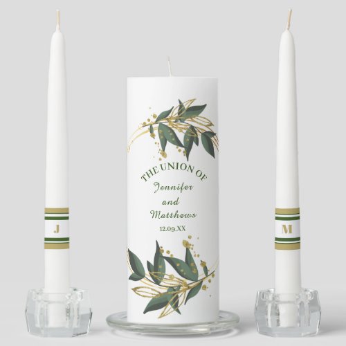 Elegant Eucalyptus Geometric Greenery Wedding  Unity Candle Set