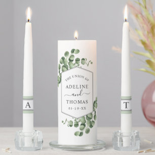 Elegant Eucalyptus Geometric Monogram Unity Candle Set