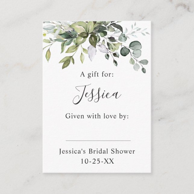 Elegant Eucalyptus Gift Bridal DISPLAY SHOWER Enclosure Card (Front)