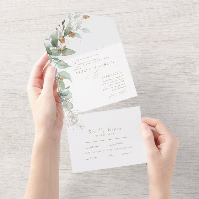 Elegant Eucalyptus Glam Both Parents Wedding All In One Invitation (Tearaway)