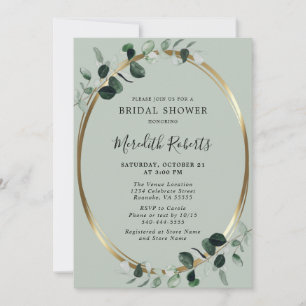 Elegant Eucalyptus Gold Foil Sage Bridal Shower Invitation