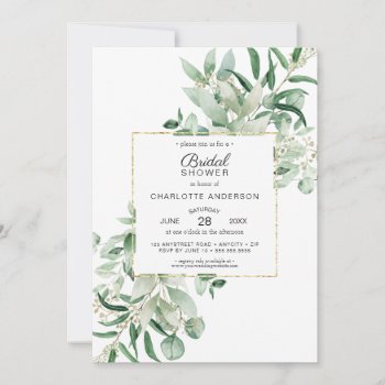 Elegant Eucalyptus   Gold Frame Bridal Shower Invi Invitation by lemontreeweddings at Zazzle