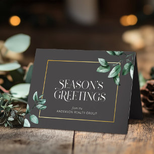 Elegant Eucalyptus Gold Frame Business Logo Holiday Card