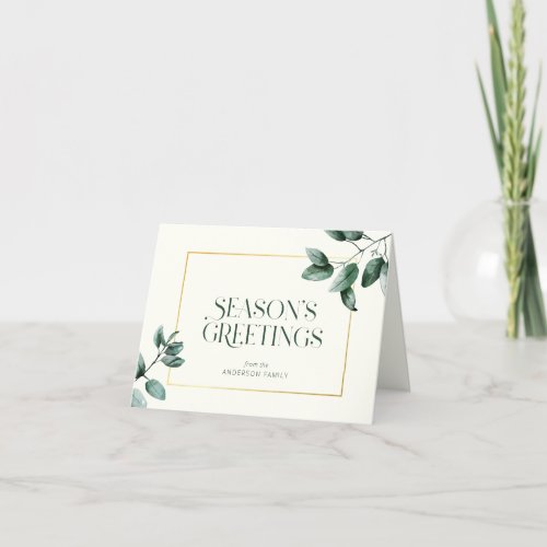 Elegant Eucalyptus Gold Frame Stylish Family Holiday Card