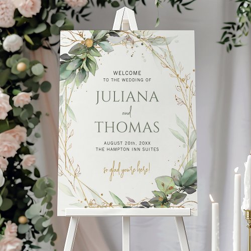 Elegant Eucalyptus Gold Frame Wedding Welcome Sign