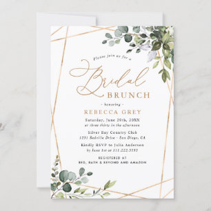 Elegant Eucalyptus Gold Greenery Bridal Brunch Invitation