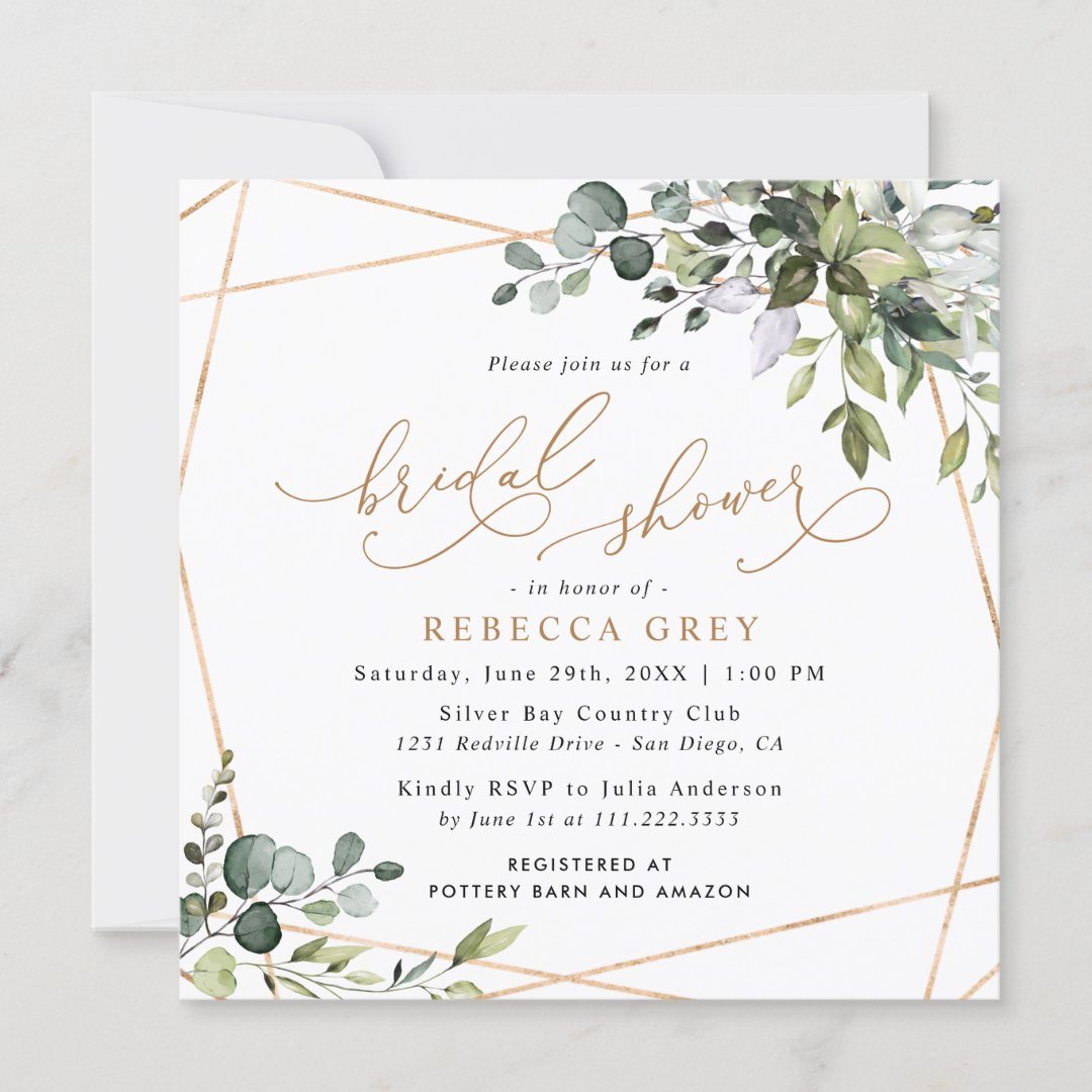 Elegant Eucalyptus Gold Greenery Bridal Shower Invitation Zazzle 1746