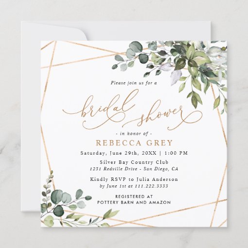 Elegant Eucalyptus Gold Greenery Bridal Shower Invitation Zazzle 6639