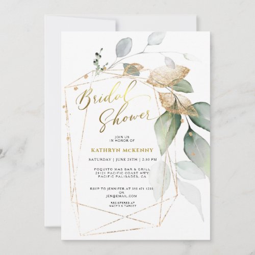 Elegant Eucalyptus Gold Greenery Bridal Shower  Invitation