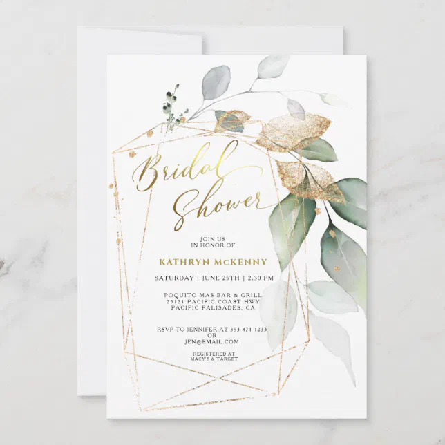 Elegant Eucalyptus Gold Greenery Bridal Shower Invitation | Zazzle