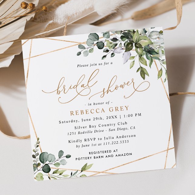 Elegant Eucalyptus Gold Greenery Bridal Shower Invitation (Creator Uploaded)