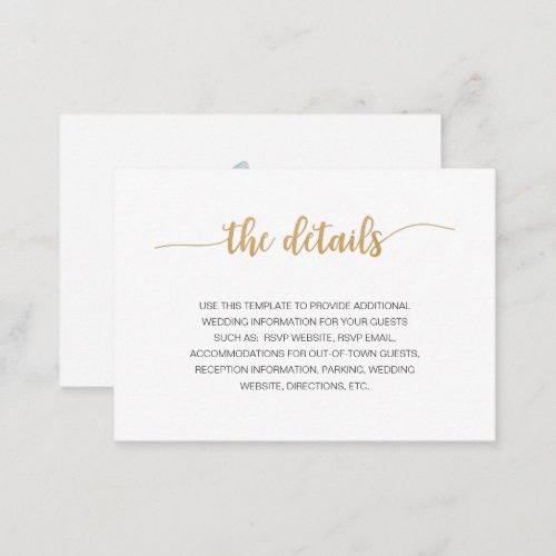 Elegant Eucalyptus Gold wedding info details card