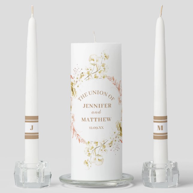 Elegant Eucalyptus gold  Wedding Unity Candle (Front)