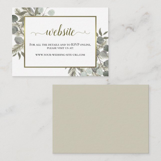 Elegant Eucalyptus & Golden Pine Wedding Website Enclosure Card (Front/Back)