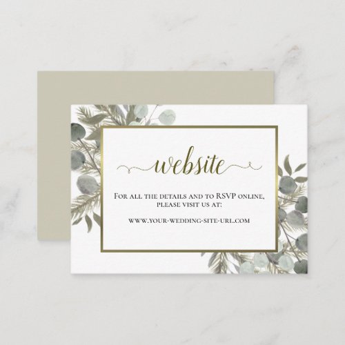 Elegant Eucalyptus  Golden Pine Wedding Website Enclosure Card