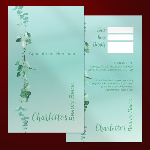 Elegant Eucalyptus Green Beauty Salon Company Appointment Card