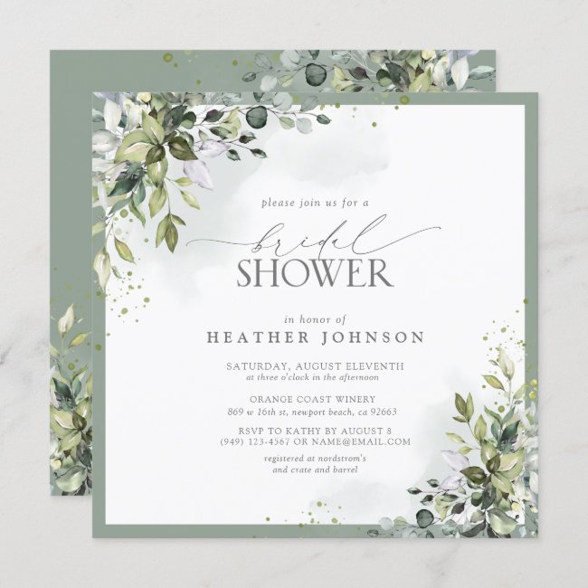 Elegant Eucalyptus Green Botanical Bridal Shower Invitation