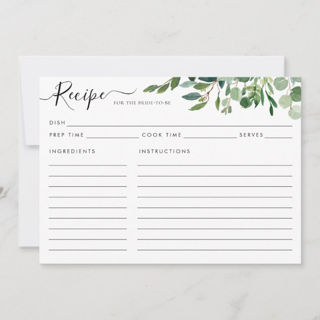 Elegant Eucalyptus Green Bridal Shower Recipe Card (Front)
