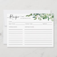 Elegant Eucalyptus Green Bridal Shower Recipe Card