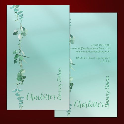 Elegant Eucalyptus Green Cyan Beauty Salon Business Card