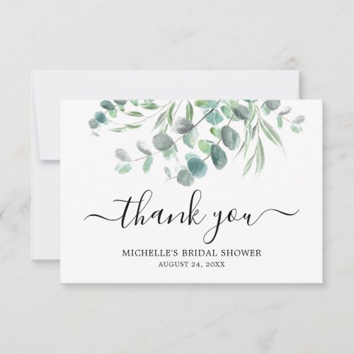Elegant Eucalyptus Green Foliage Bridal Shower Thank You Card