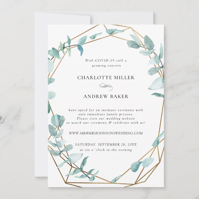 Elegant Eucalyptus Green Gold Invitation (Front)